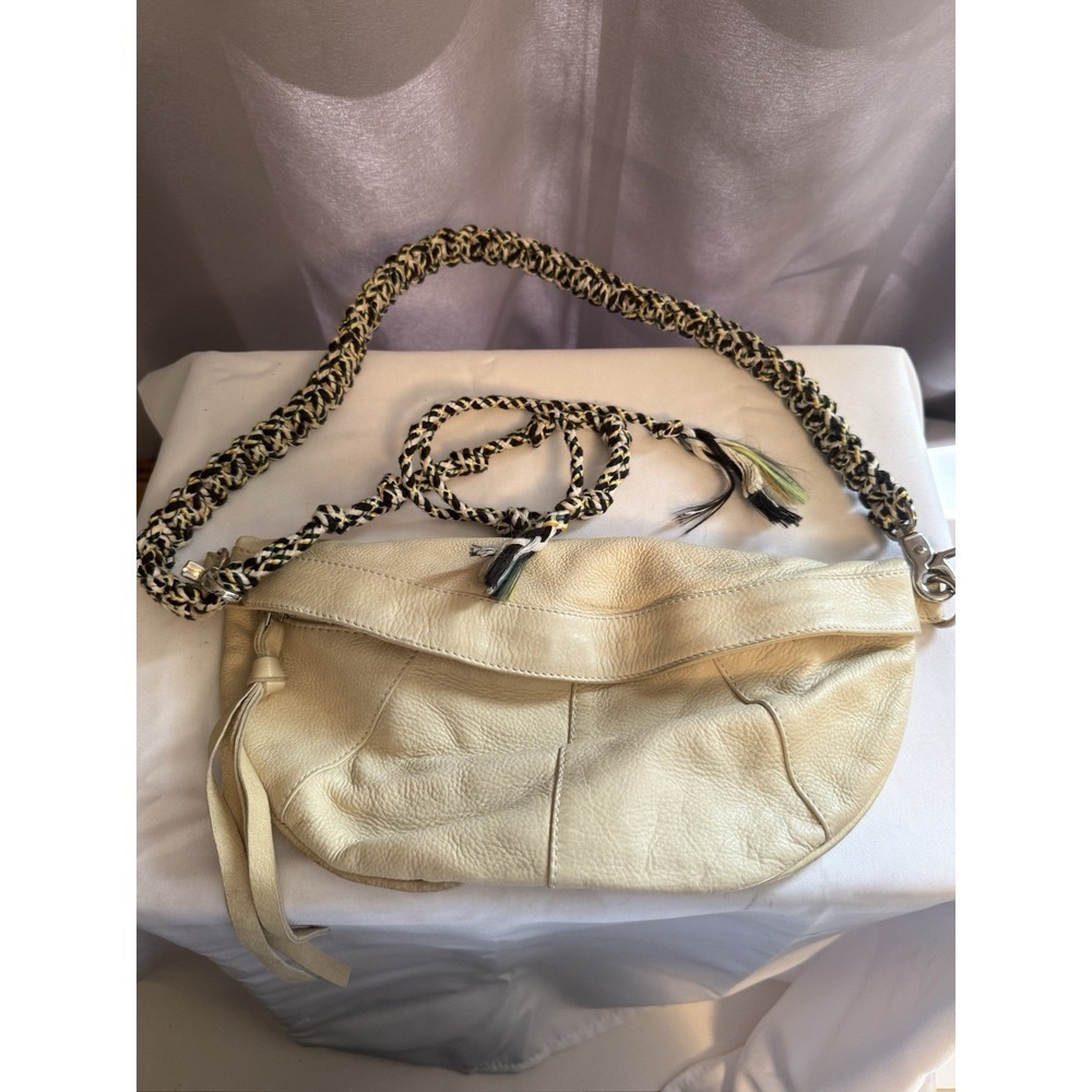Free People Cream Leather Shoulder Bag with Braided Strap